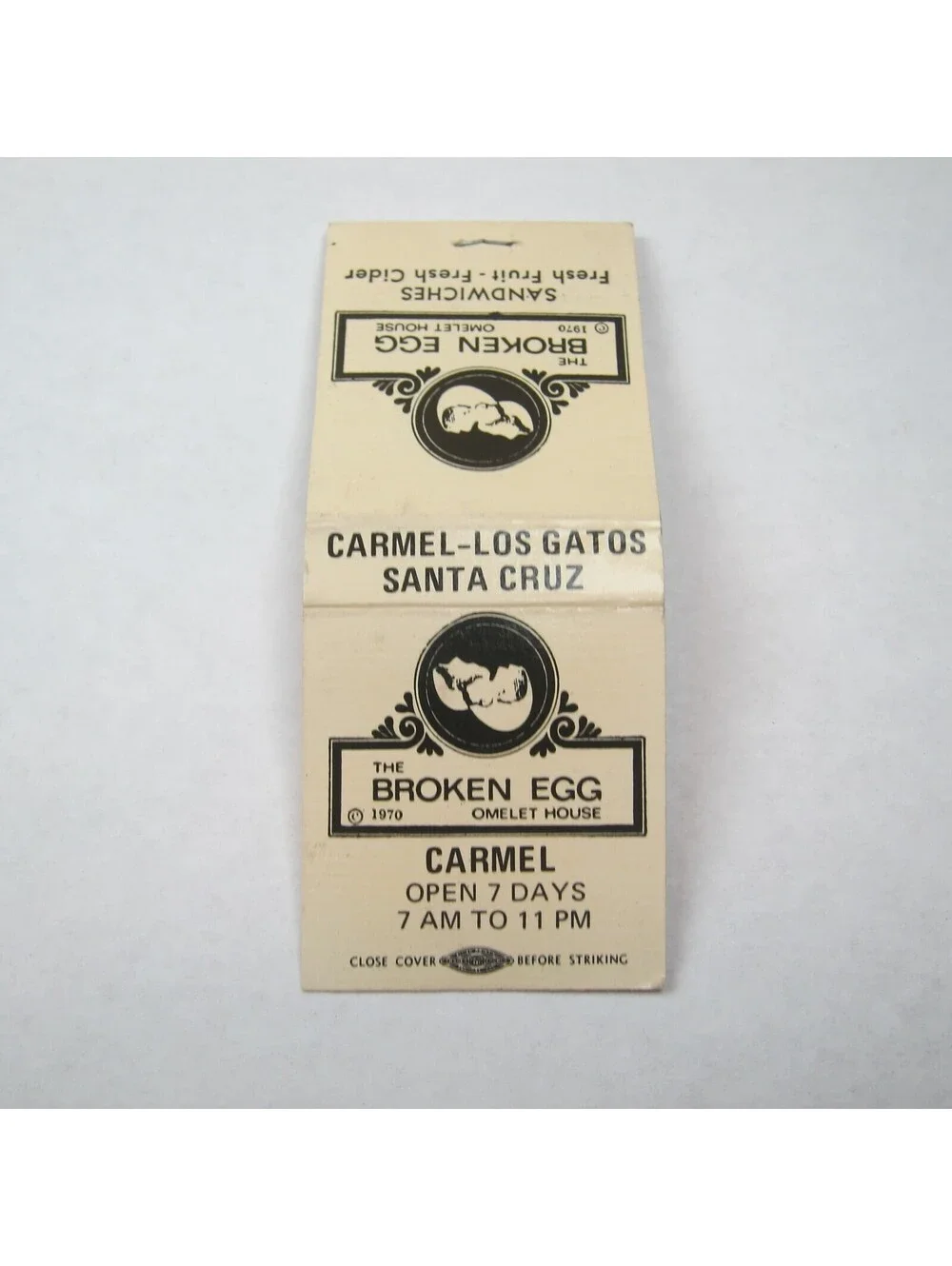 4 Matchbook Covers Consuelo's The Round Table The Broken Egg Jim & Jo's Foods CA